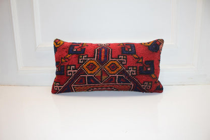 Handmade Kilim Pillow Cover: Vibrant Red Geometric Tribal Boho Cushion (12x24)