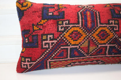 Handmade Kilim Pillow Cover: Vibrant Red Geometric Tribal Boho Cushion (12x24)