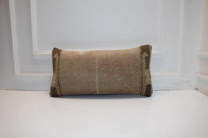 Handmade Kilim Pillow Cover: Upcycled Wool Rug, 12x24 Earth Tone Boho Cushion