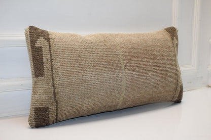 Handmade Kilim Pillow Cover: Upcycled Wool Rug, 12x24 Earth Tone Boho Cushion