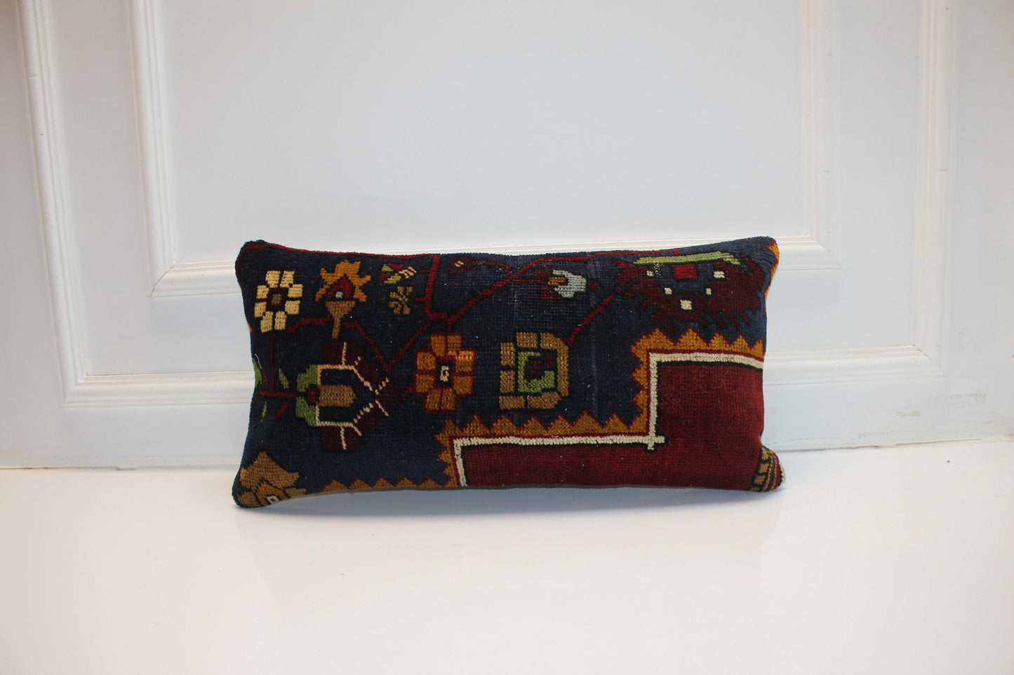Heritage Navy Kilim Lumbar Pillow 12x24 Rich Boho Cushion Cover Vintage Tribal Statement Accent