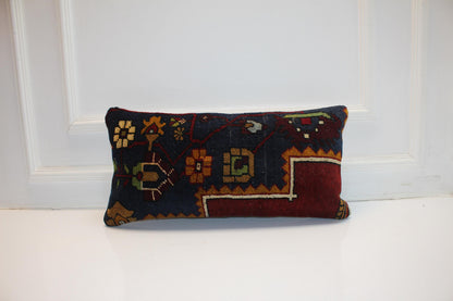 Heritage Navy Kilim Lumbar Pillow 12x24 Rich Boho Cushion Cover Vintage Tribal Statement Accent