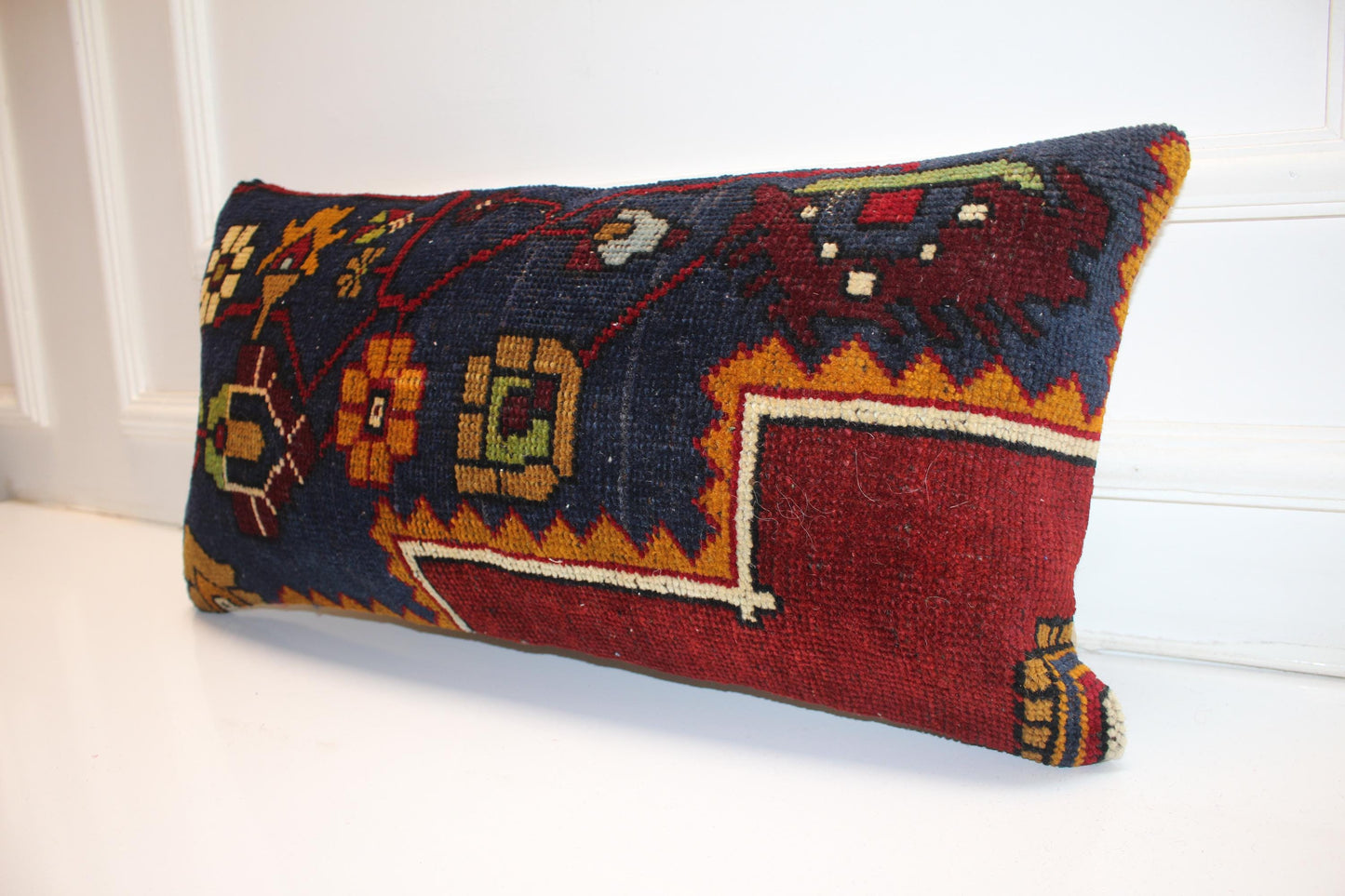 Heritage Navy Kilim Lumbar Pillow 12x24 Rich Boho Cushion Cover Vintage Tribal Statement Accent