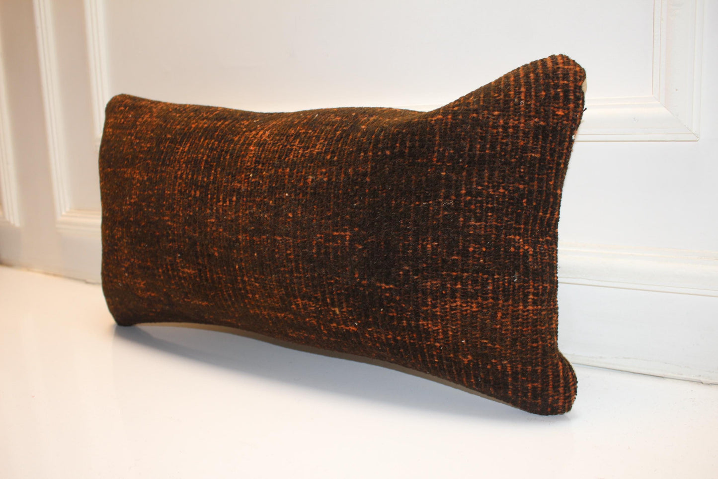 Dark Minimal Kilim Lumbar Pillow 12x24 Charcoal Rust Boho Cushion Cover Modern Rustic Accent
