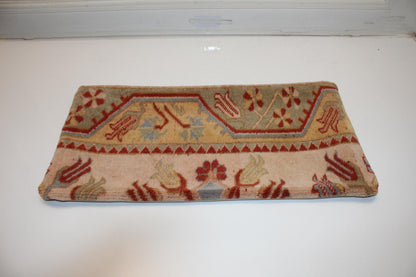 Romantic Vintage Kilim Lumbar Pillow 12x24 Soft Beige Red Boho Cushion Cover Anatolian Accent