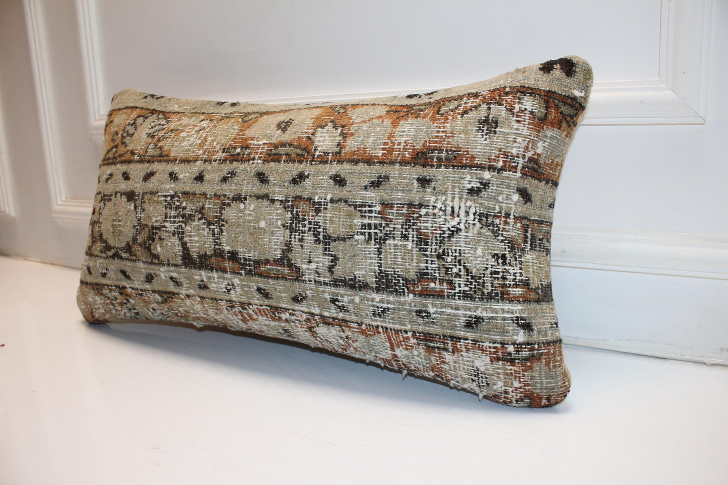 Distressed Vintage Kilim Lumbar Pillow 12x24 Neutral Beige Boho Cushion Cover Antique Tribal Accent