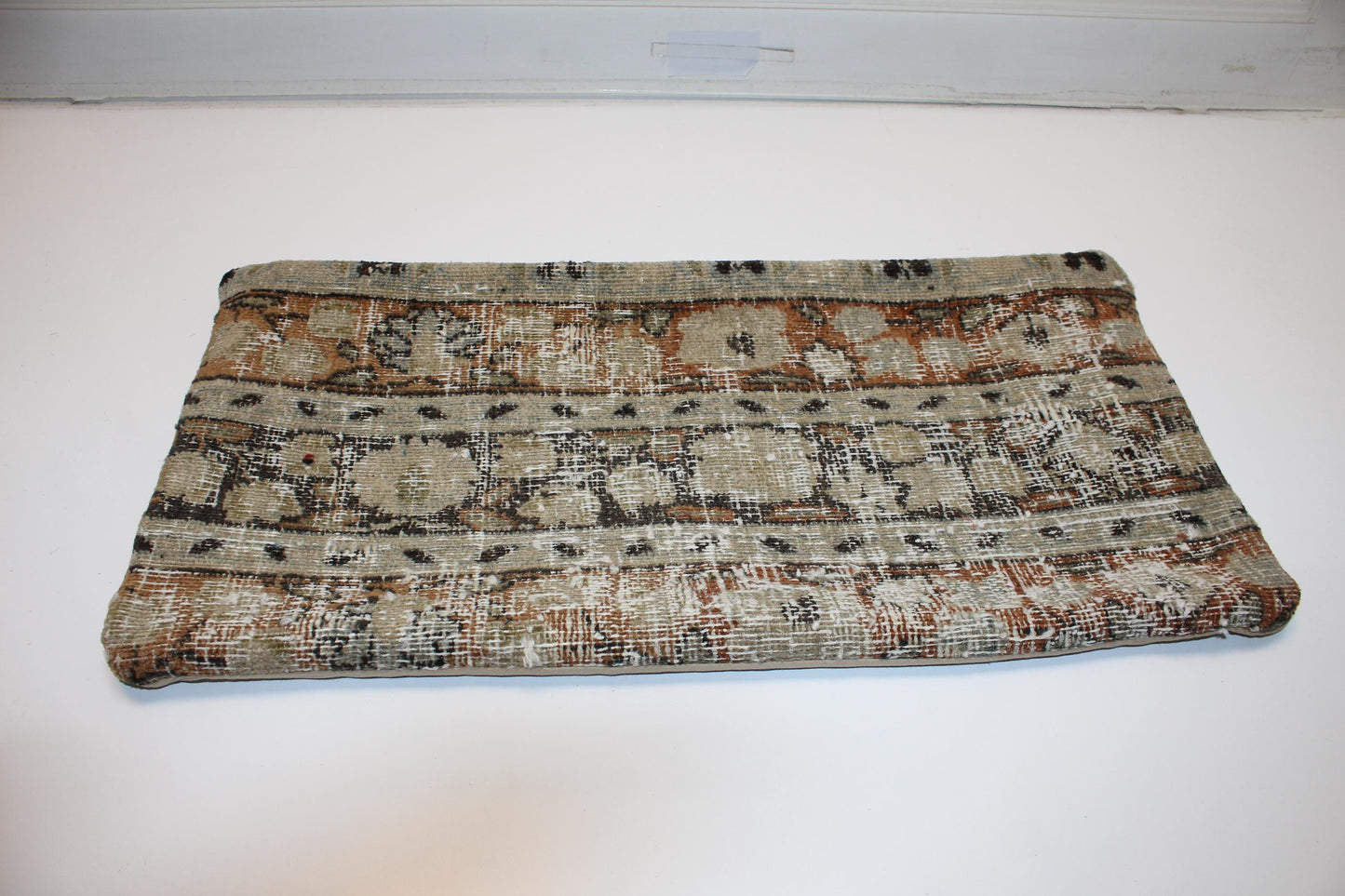 Distressed Vintage Kilim Lumbar Pillow 12x24 Neutral Beige Boho Cushion Cover Antique Tribal Accent