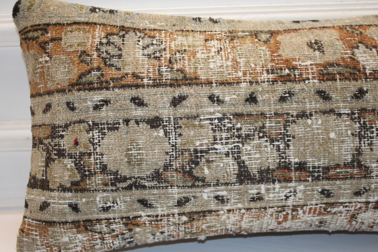 Distressed Vintage Kilim Lumbar Pillow 12x24 Neutral Beige Boho Cushion Cover Antique Tribal Accent