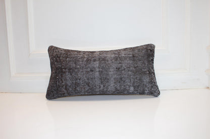Charcoal Vintage Kilim Lumbar Pillow 12x24 Minimalist Neutral Cushion Cover Dark Boho Accent