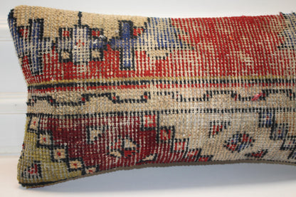 Faded Anatolian Kilim Lumbar Pillow 12x24 Vintage Boho Cushion Cover Neutral Rustic Tribal Accent