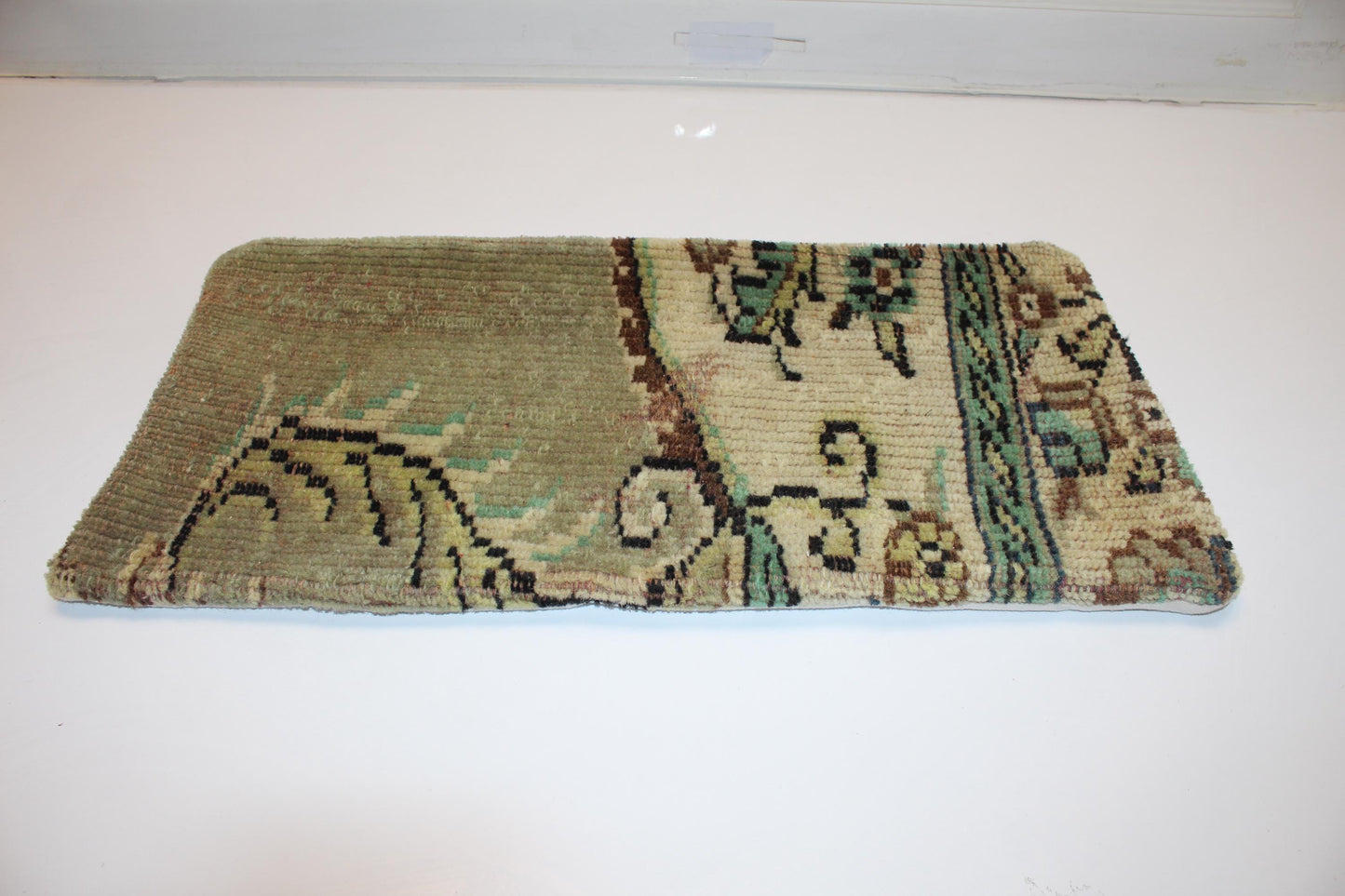 Vintage Turkish Rug Lumbar Pillow Cover 12x24 Sage Green Olive Kilim Cushion