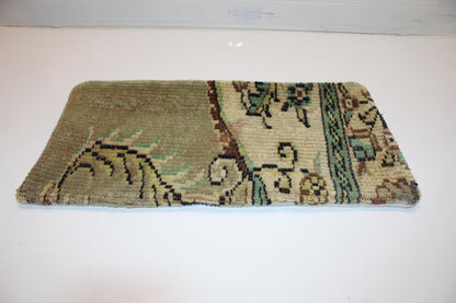 Vintage Turkish Rug Lumbar Pillow Cover 12x24 Sage Green Olive Kilim Cushion