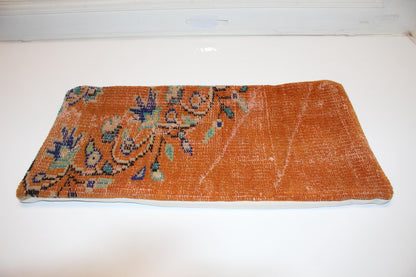 Anatolian Ember Kilim Lumbar Pillow 12x24 Rustic Burnt Orange Bench Cushion