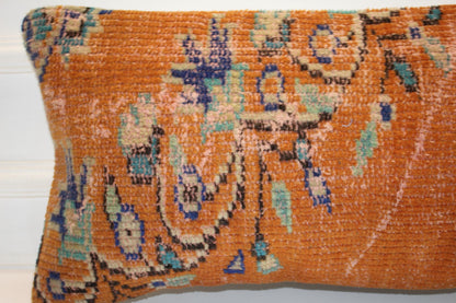 Anatolian Ember Kilim Lumbar Pillow 12x24 Rustic Burnt Orange Bench Cushion