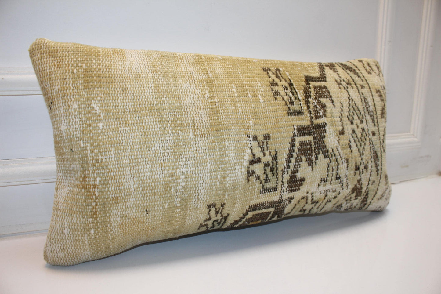 Soft Sand Anatolian Textile Lumbar Pillow 12x24 Neutral Bench Cushion