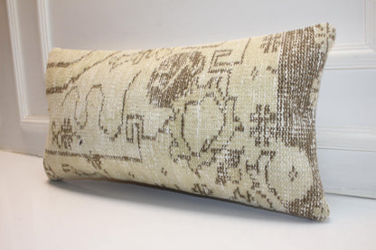 Ivory Heritage Textile Lumbar Pillow 12x24 Subtle Earth Tone Bench Cushion