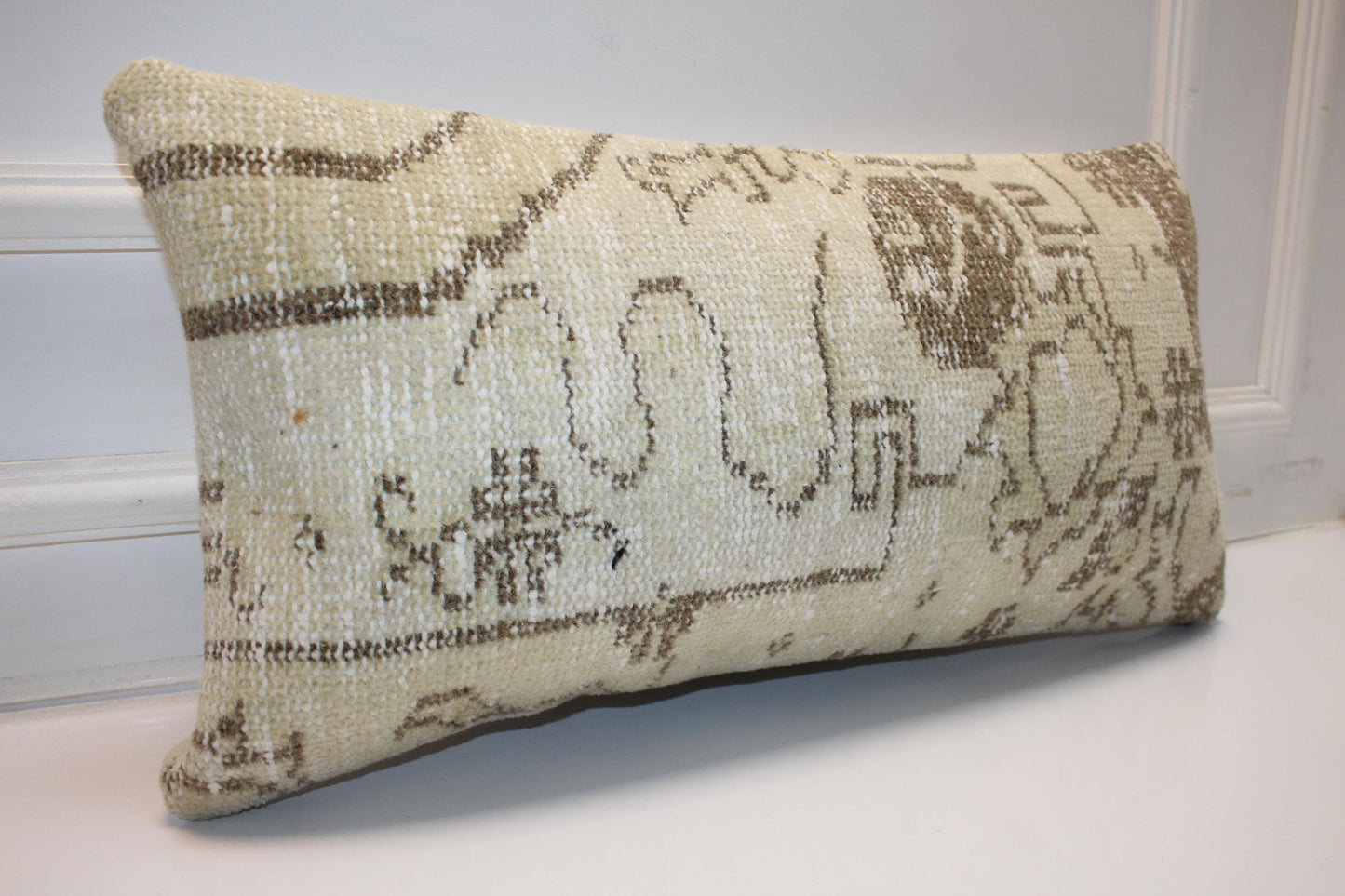 Ivory Heritage Textile Lumbar Pillow 12x24 Subtle Earth Tone Bench Cushion
