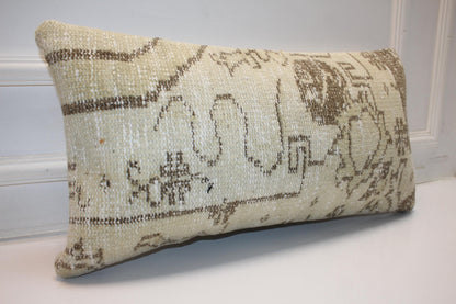 Ivory Heritage Textile Lumbar Pillow 12x24 Subtle Earth Tone Bench Cushion
