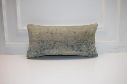 Washed Aqua Anatolian Textile Lumbar Pillow 12x24 Muted Blue Sand Bench Cushion