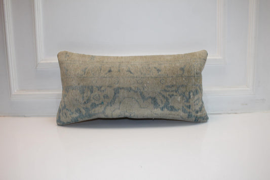 Washed Aqua Anatolian Textile Lumbar Pillow 12x24 Muted Blue Sand Bench Cushion