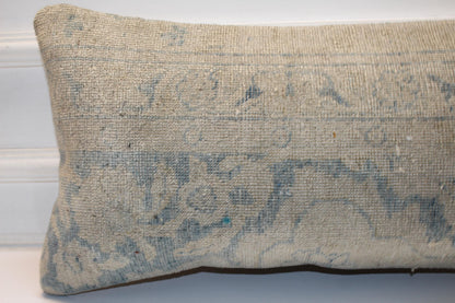 Washed Aqua Anatolian Textile Lumbar Pillow 12x24 Muted Blue Sand Bench Cushion