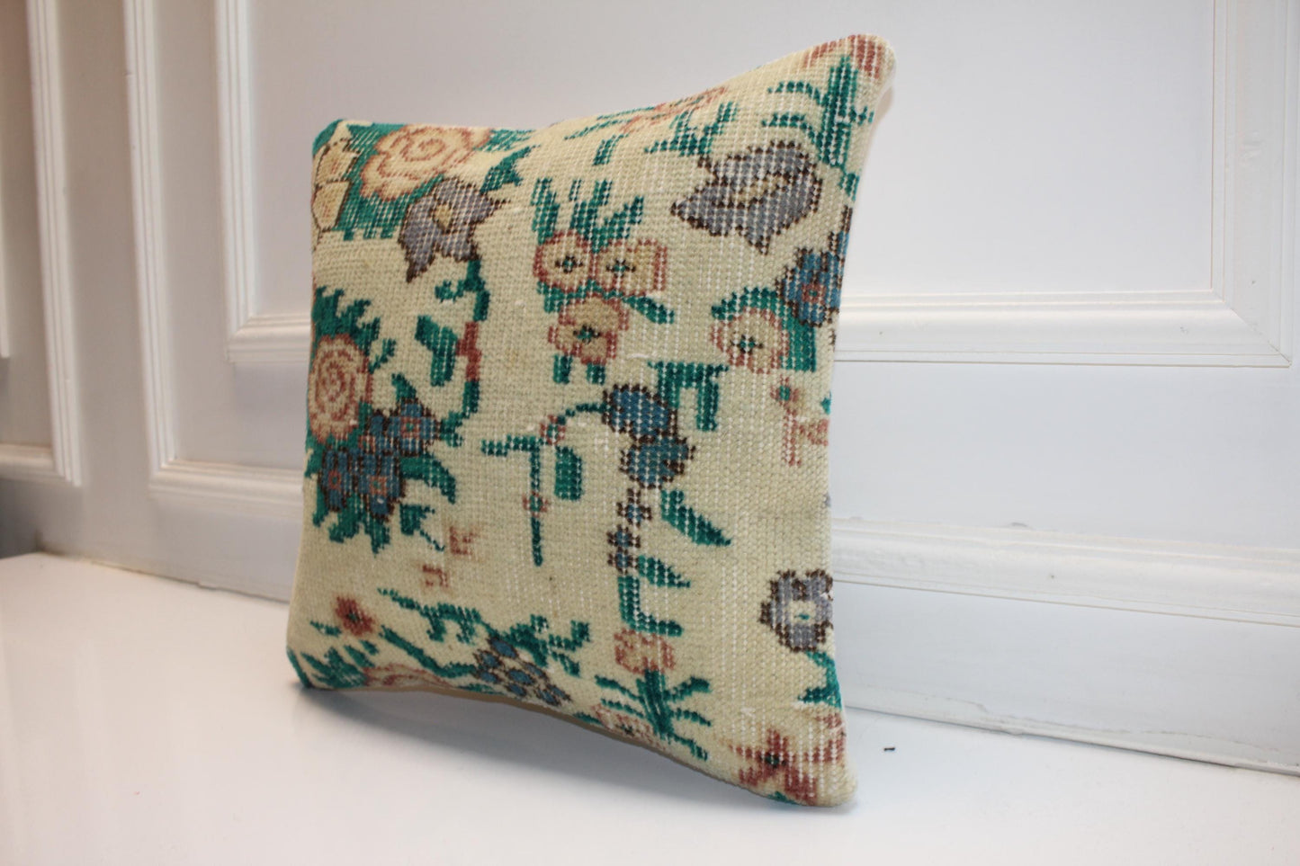 Botanical Garden Anatolian Textile Pillow 16x16 Emerald & Cream Woven Accent Floral Heritage Cushion
