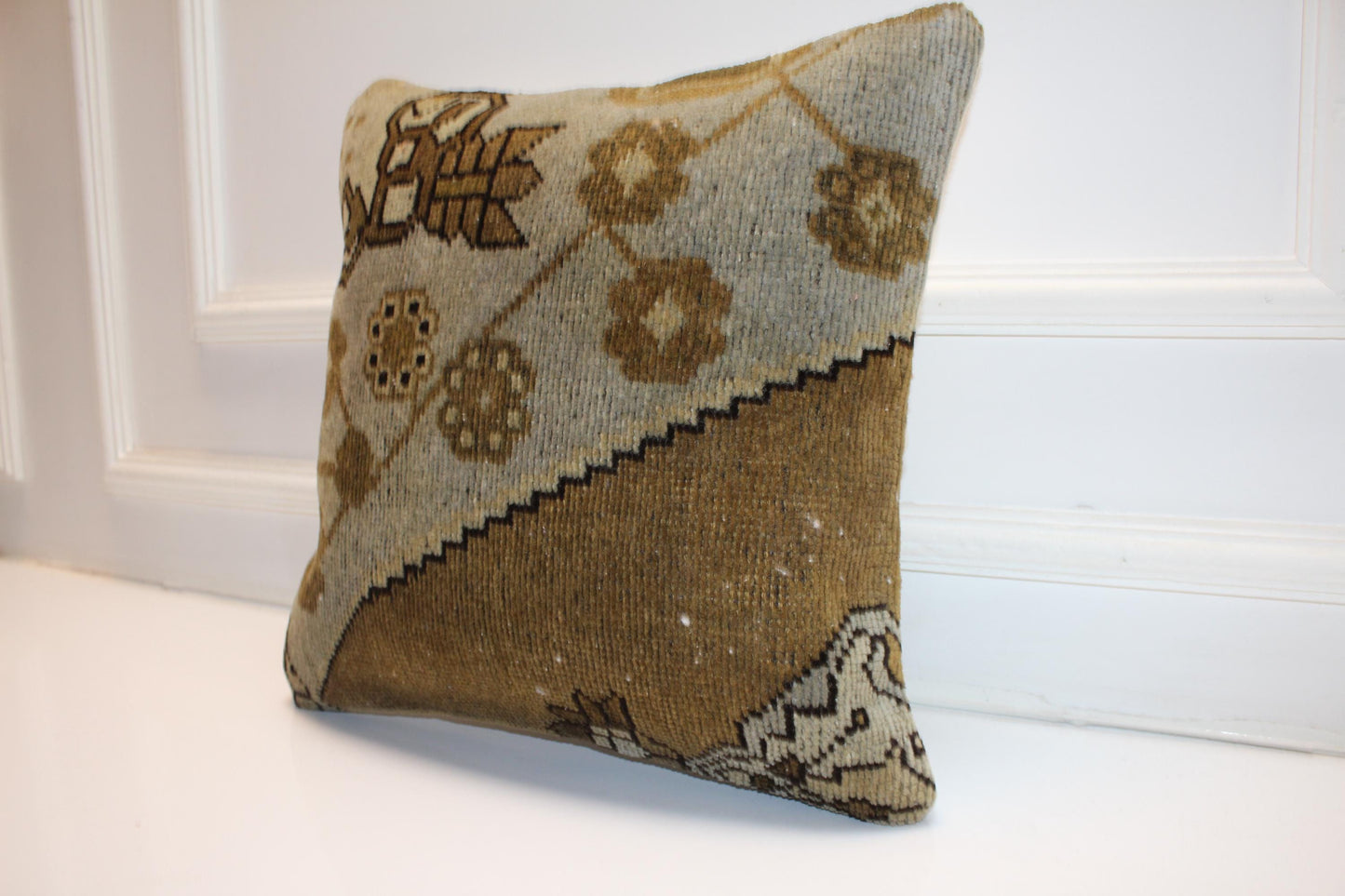 Desert Earth Patchwork Textile Pillow 16x16 Mocha & Sand Woven Accent Graphic Heritage Cushion