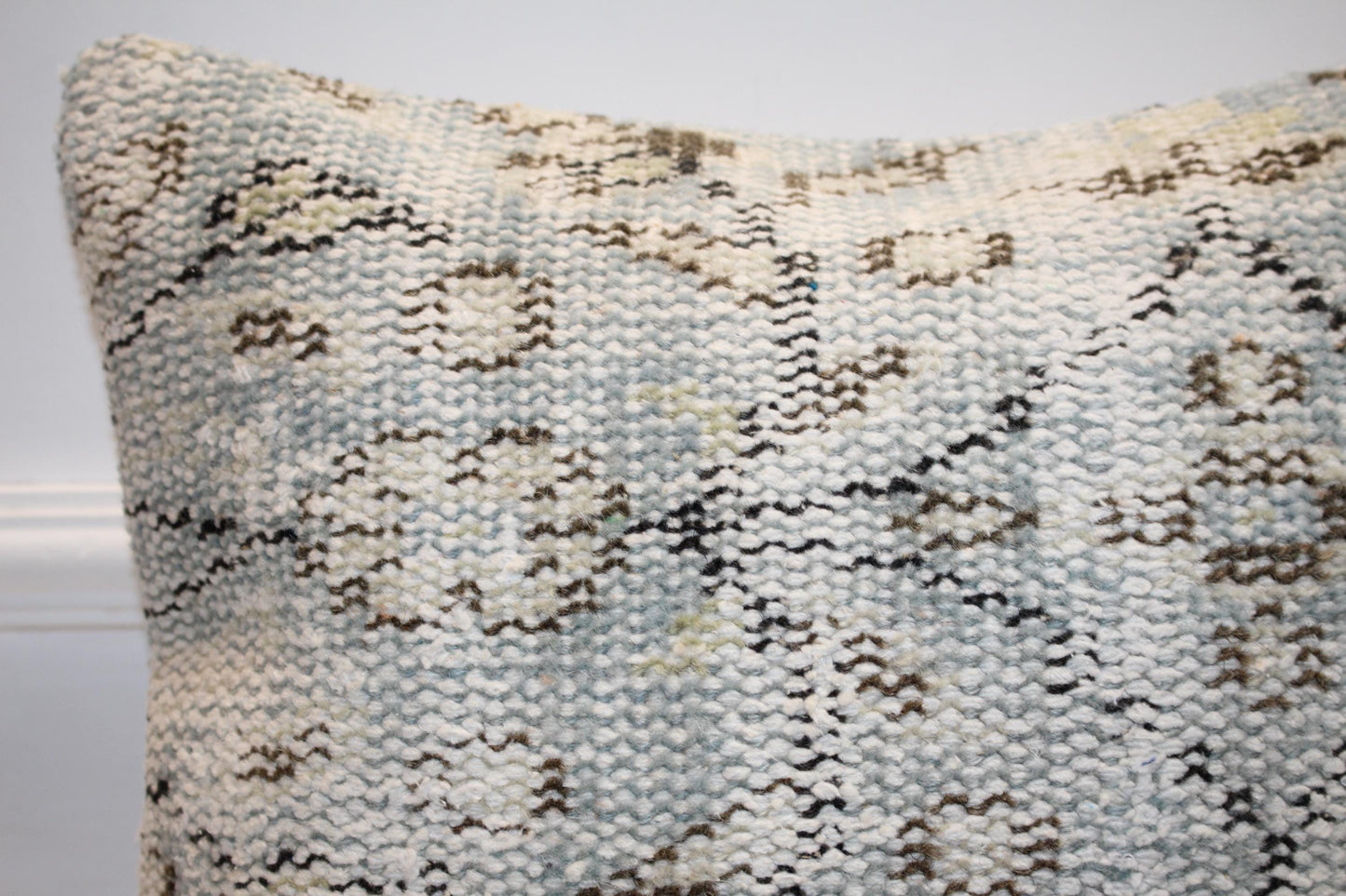 Powder Blue & Stone Woven Textile Pillow 16x16 Subtle Geometric Accent Soft Heritage Cushion