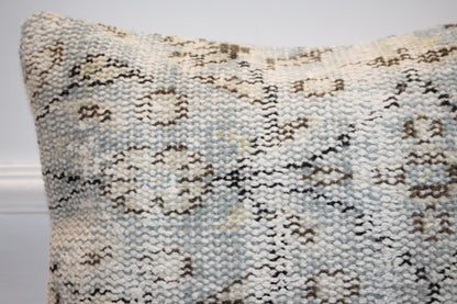 Powder Blue & Stone Woven Textile Pillow 16x16 Subtle Geometric Accent Soft Heritage Cushion