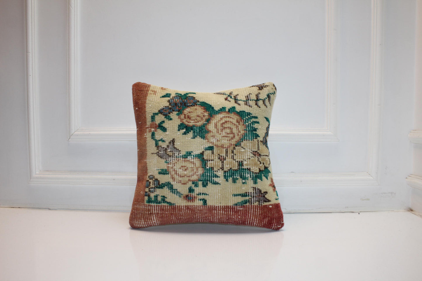 Rose Garden Heritage Textile Pillow 16x16 Cream & Terracotta Woven Floral Accent Vintage Inspired Cushion