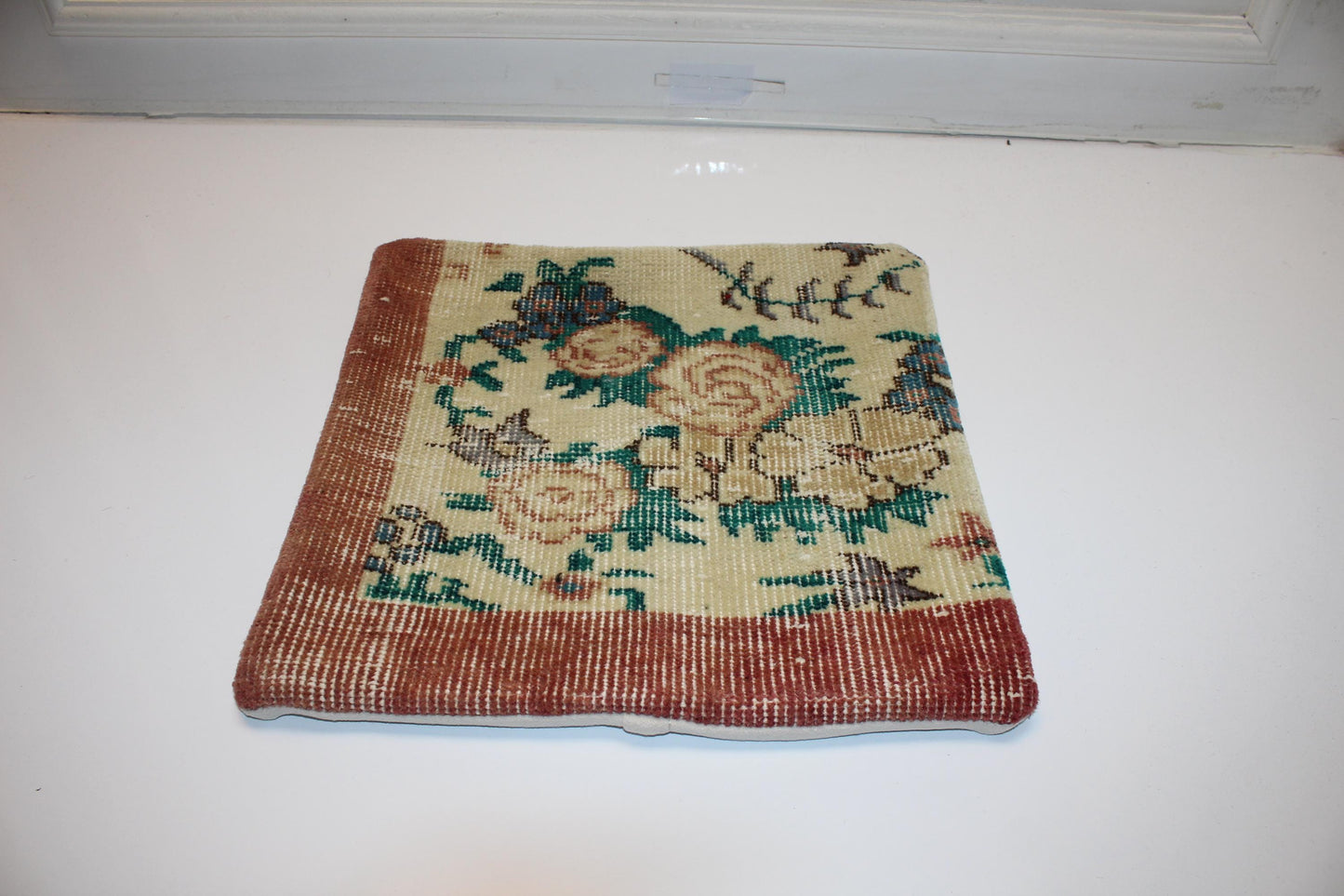Rose Garden Heritage Textile Pillow 16x16 Cream & Terracotta Woven Floral Accent Vintage Inspired Cushion