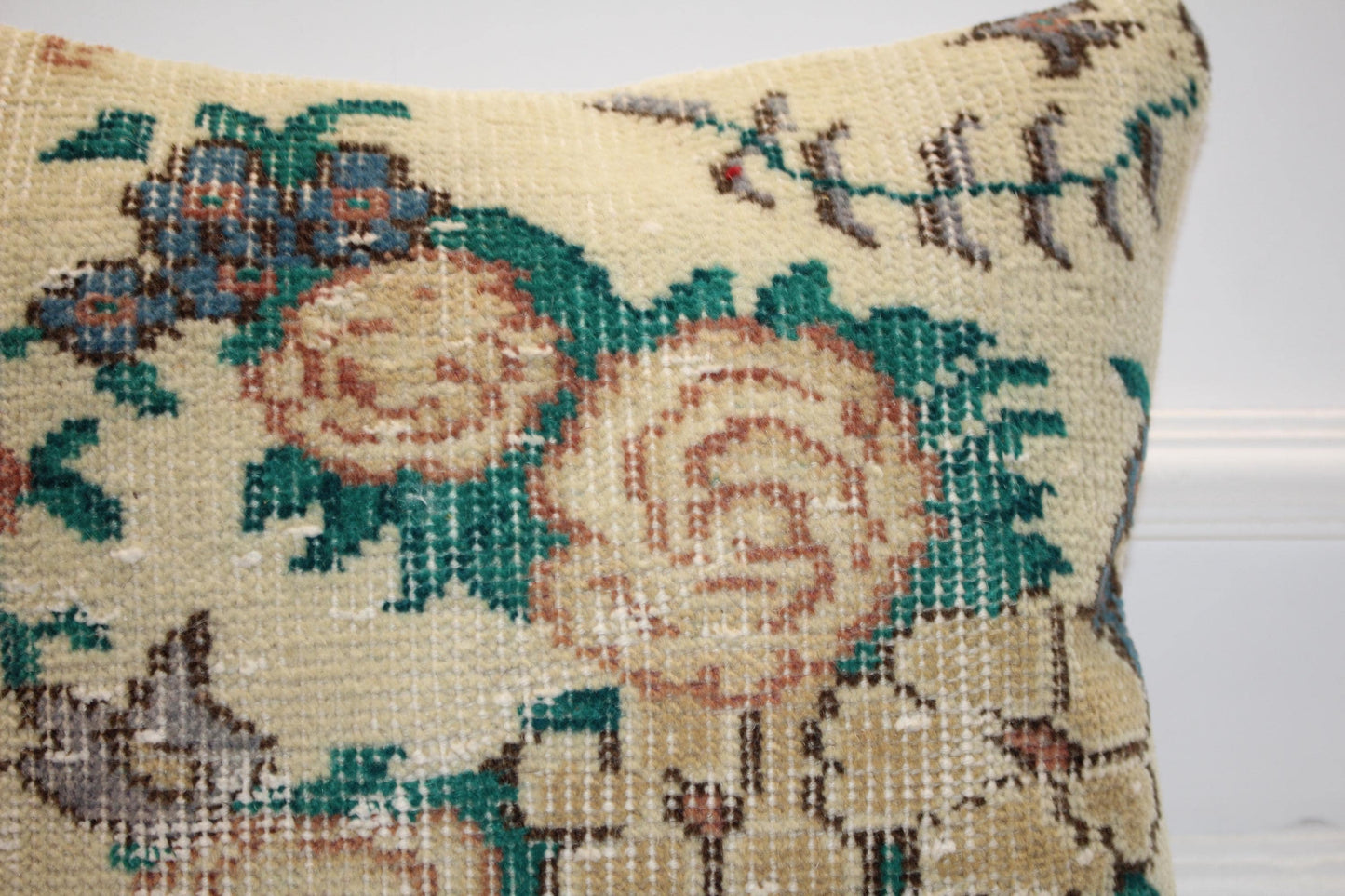Rose Garden Heritage Textile Pillow 16x16 Cream & Terracotta Woven Floral Accent Vintage Inspired Cushion