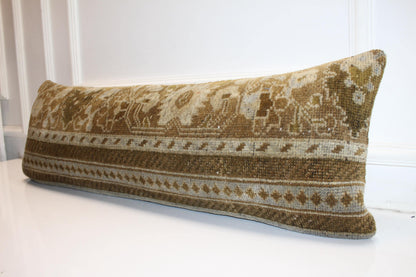 Earth Banded Heritage Textile Lumbar Pillow 12x36 Mocha & Sand Woven Accent Long Bench Cushion