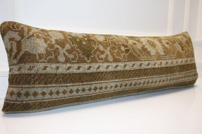 Earth Banded Heritage Textile Lumbar Pillow 12x36 Mocha & Sand Woven Accent Long Bench Cushion