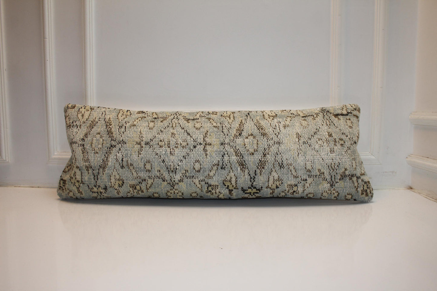 Soft Desert Geometric Textile Lumbar Pillow 12x36 Cream & Taupe Woven Accent Long Bench Cushion