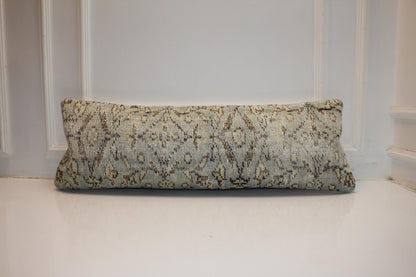 Soft Desert Geometric Textile Lumbar Pillow 12x36 Cream & Taupe Woven Accent Long Bench Cushion