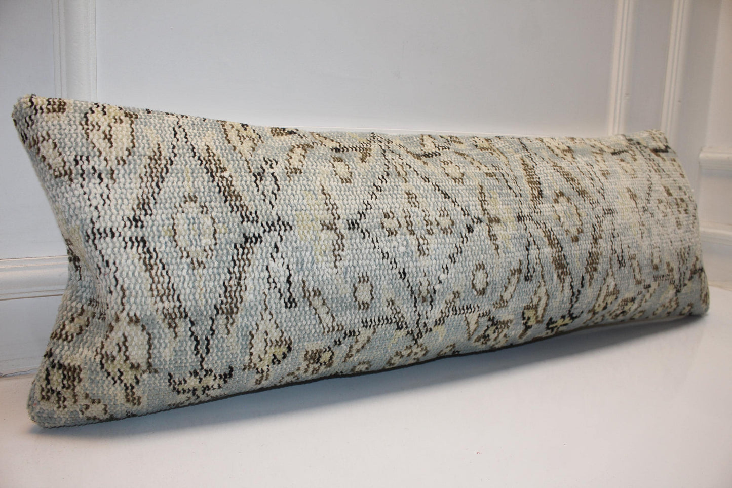 Soft Desert Geometric Textile Lumbar Pillow 12x36 Cream & Taupe Woven Accent Long Bench Cushion