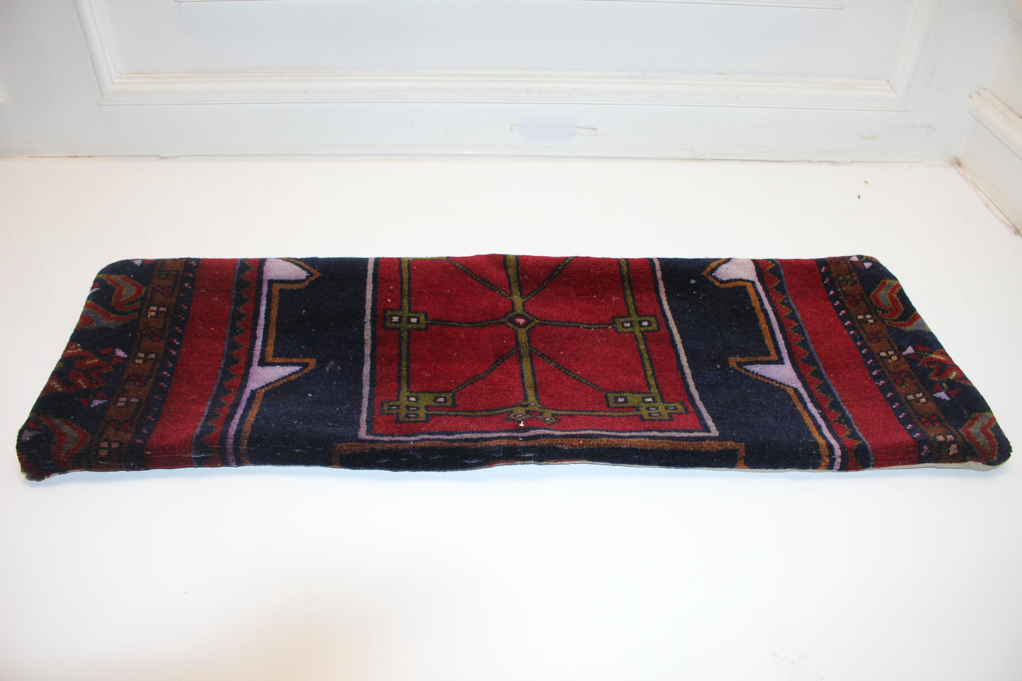 Crimson & Midnight Tribal Textile Lumbar Pillow 12x36 Graphic Woven Statement Long Bench Cushion
