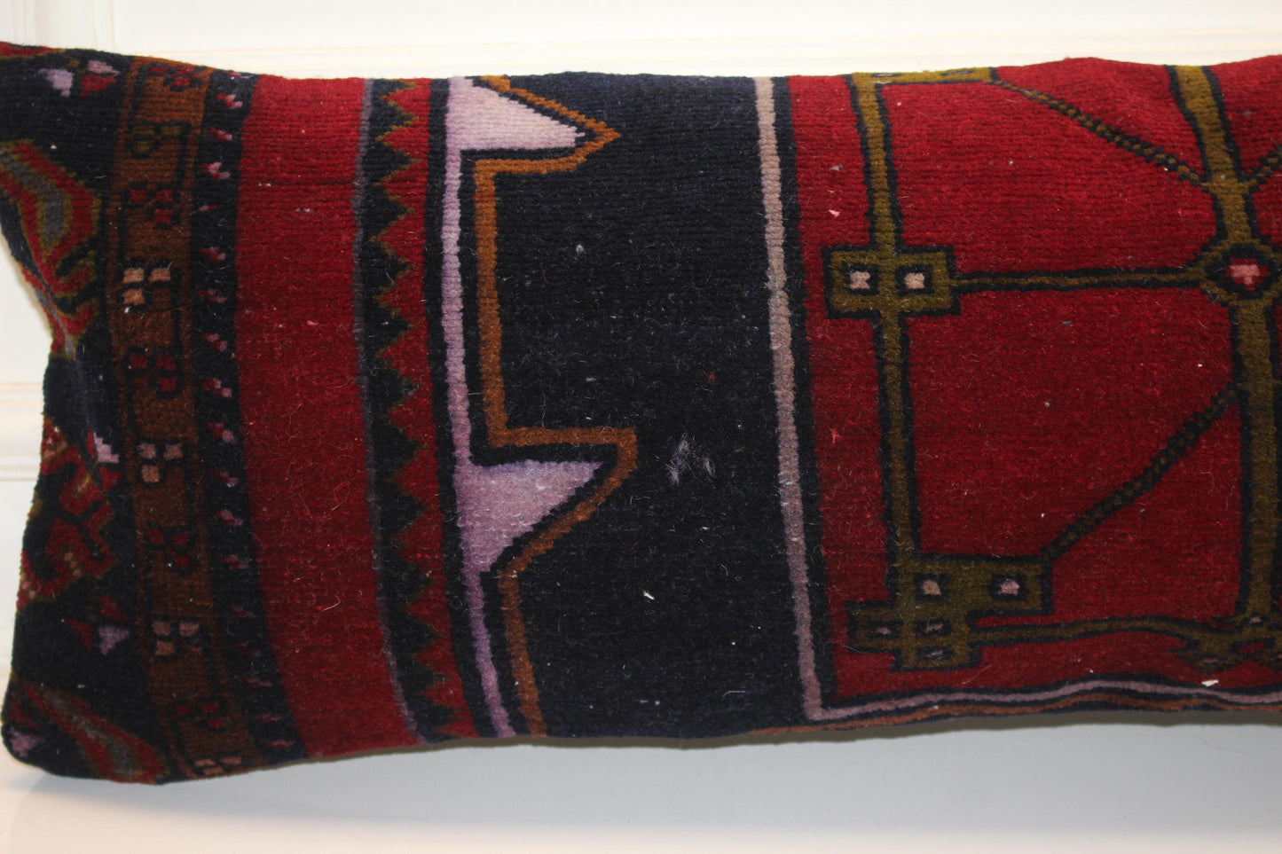 Crimson & Midnight Tribal Textile Lumbar Pillow 12x36 Graphic Woven Statement Long Bench Cushion