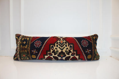 Royal Crimson & Midnight Nomad Textile Lumbar Pillow 12x36 Graphic Heritage Woven Long Bench Cushion