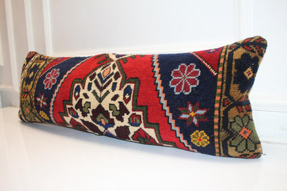Royal Crimson & Midnight Nomad Textile Lumbar Pillow 12x36 Graphic Heritage Woven Long Bench Cushion