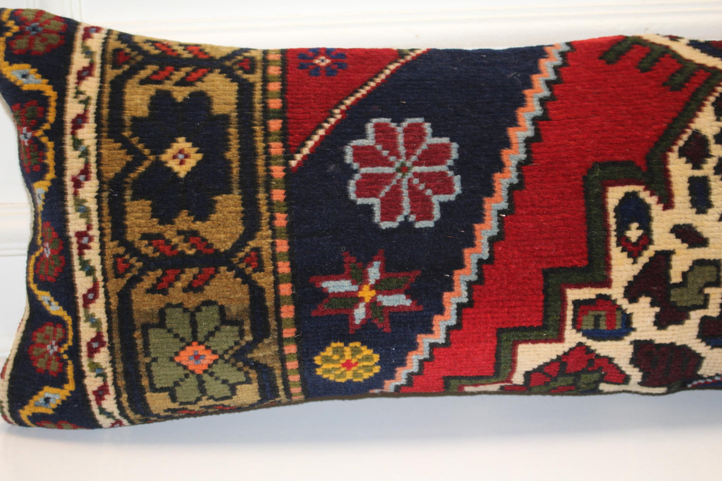 Royal Crimson & Midnight Nomad Textile Lumbar Pillow 12x36 Graphic Heritage Woven Long Bench Cushion