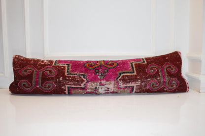 Fuchsia & Wine Tribal Textile Lumbar Pillow 12x48 Graphic Bohemian Woven Statement Long Bench Cushion