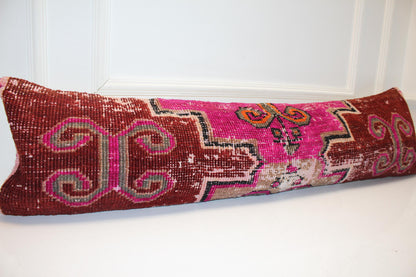 Fuchsia & Wine Tribal Textile Lumbar Pillow 12x48 Graphic Bohemian Woven Statement Long Bench Cushion