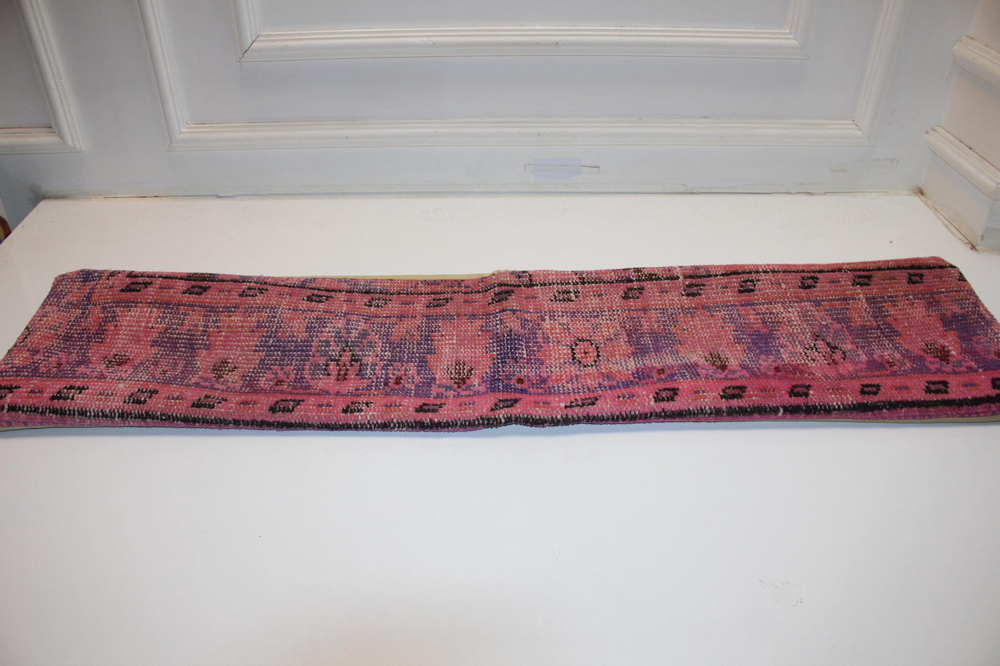 Sunset Pink & Lavender Ikat Textile Lumbar Pillow 12x36 Woven Boho Long Bench Cushion