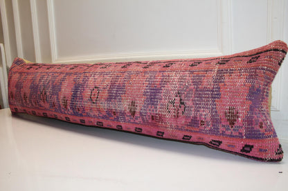 Sunset Pink & Lavender Ikat Textile Lumbar Pillow 12x36 Woven Boho Long Bench Cushion
