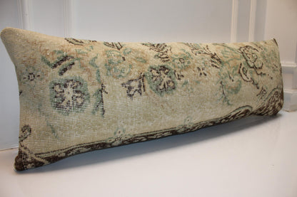 Vintage Turkish Kilim Bench Pillow Cover, Floral Lumbar Accent Cushion (16X48)