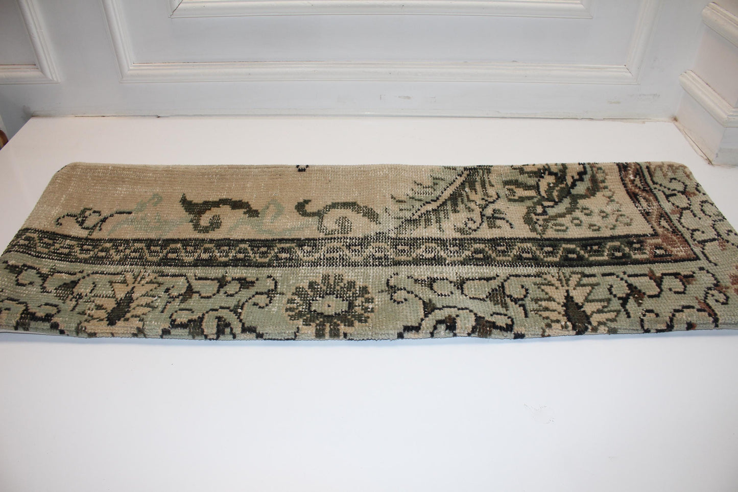 Vintage Turkish Kilim Lumbar Pillow Cover, 16x48 Inch Bench Cushion, Boho Anatolian Beige Olive
