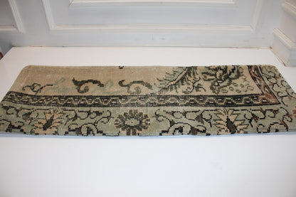Vintage Turkish Kilim Lumbar Pillow Cover, 16x48 Inch Bench Cushion, Boho Anatolian Beige Olive
