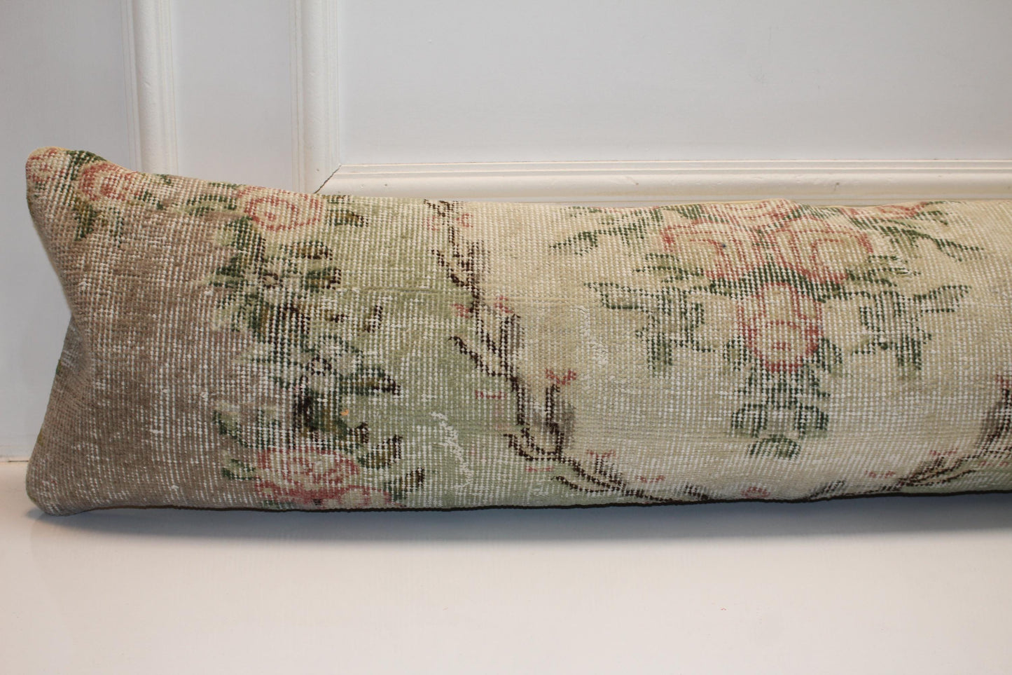 Vintage Turkish Kilim Bench Pillow Cover, Pastel Floral Lumbar Cushion (12x48 inches)